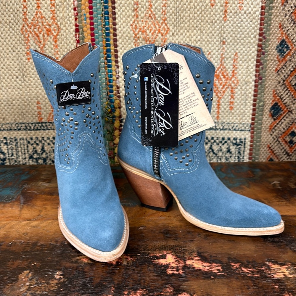 Dan Post Stud Boots in blue suede leather. New from Sundance.